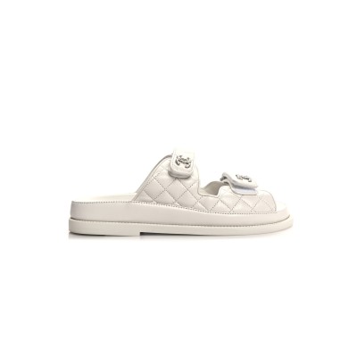 CHANEL LAMBSKIN QUILTED VELCRO DAD CHAIN CC SLIDE SANDALS 